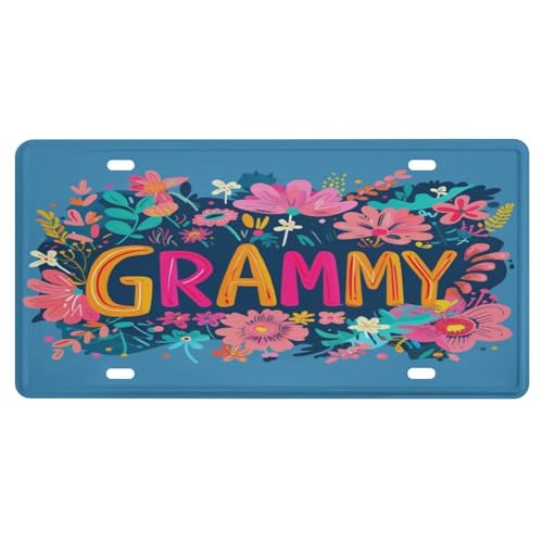 Retro Vintage Grammy Award Sign, Best Grammy Ever Floral Tin Metal Sign 6x12 Inch, Wall Decor for Music Lovers, Gift for Grandma, Mother's Day, Birthday, Watercolor Style Art
