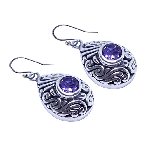 Boucle d'oreille argent 925 et améthyste violette fait main - 7