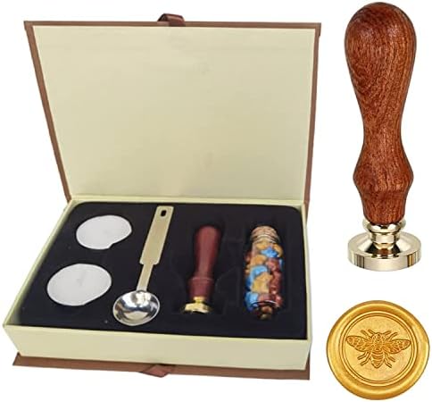 DARENYI Wax Seal Stamp Kit with Gift Box, Wax Seal Kit with Bee Wax Seal Stamp, Stars Wax Beads, Candles and Spoon, Vintage Wax Sealing Stamp Kit for Christmas, Birthday Gift etc
