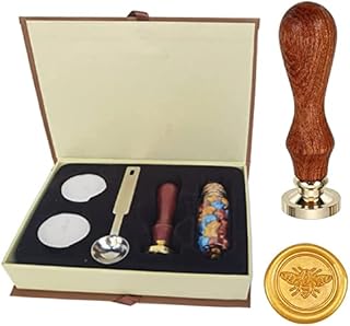 DARENYI Wax Seal Stamp Kit with Gift Box, Wax Seal Kit with Bee Wax Seal Stamp, Stars Wax Beads, Candles and Spoon, Vintage Wax Sealing Stamp Kit for Christmas, Birthday Gift etc