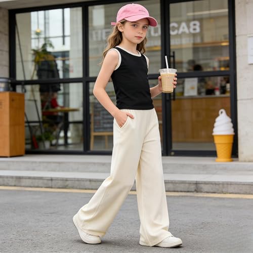 Image of Girl Clothes Solid Color Tank Top Casual Sweatpants 5-10Y Girls' Summer Outfit Set