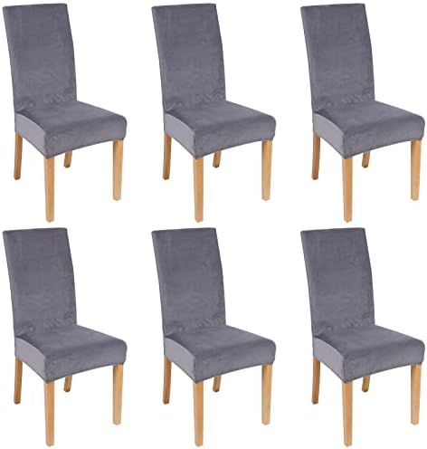 smiry Velvet Stretch Dining Room Chair Covers Soft Removable Dining Chair Slipcovers Set of 6, Silver Grey