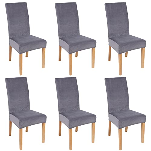 Smiry Velvet Stretch Dining Room Chair Covers Soft Removable Dining Chair Slipcovers Set Of 6, Silver Grey #TOP24