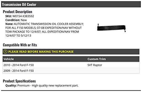 Marketplace Auto Parts Automatic Transmission Oil Cooler - Compatible with 2009-2014 Ford F-150 (without Tow Package)