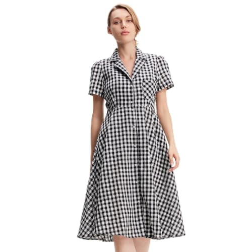 Robe chemise rétro mi-longue imprimé carreaux vintage automne