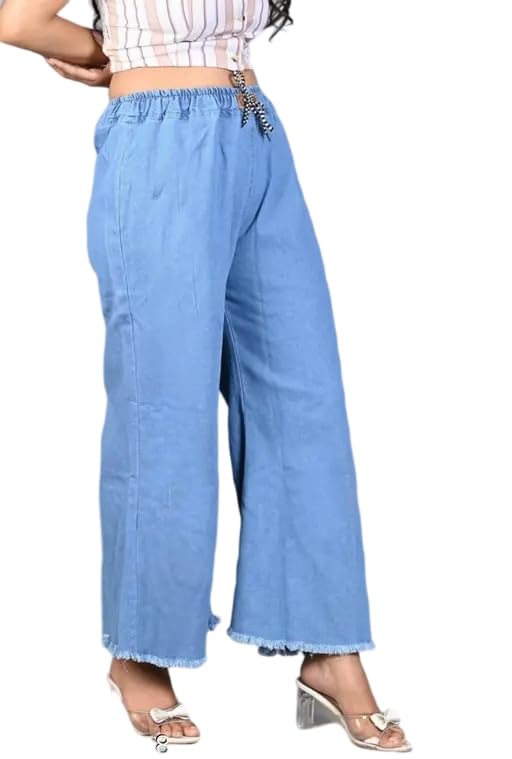 Image of Women's Denim Flared Ankles Palazzo with Elastic Waist