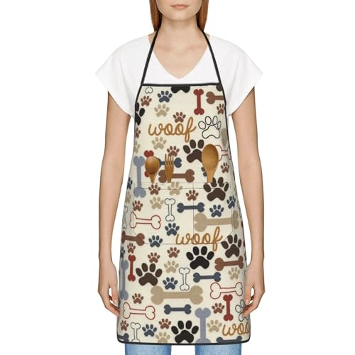 Beecodek Delantal elegante con estampado holográfico de sueños con bolsillos, resistente a las manchas, impresión de ancho completo, diseño de borde de bloqueo, perfecto para varios escenarios, Huesos