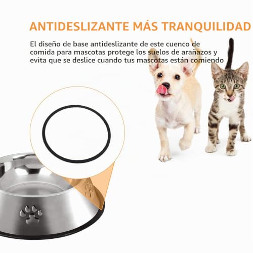 Miniatura 6 de Hotype Comedero Para Perro De Acero Inoxidable, Cuenco De Comida Para Mascotas, Comedero Y Bebedero Perro Antideslizante, Para Perro Pequeñas Y Medianas, 2 Unidades, 22cm