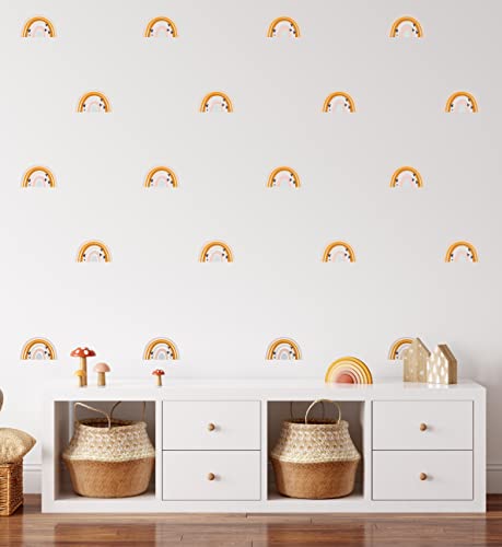 QuoteMyWall 24 Regenbogen-Wandsticker Boho Chic Senf Pastellrosa Herzen Kinderzimmer Wanddeko Abziehbilder Dekoration Abziehbar Abziehen & Aufkleben, Kinderzimmer Ideen Entfernbar Cover