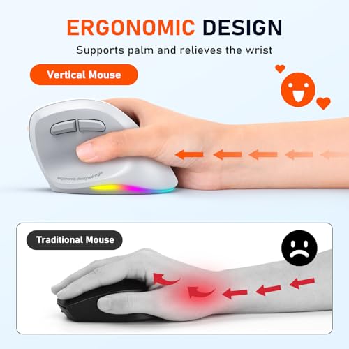 Image of MEETION Ergonomic Wireless Vertical Mouse, Rechargeable, Gray
