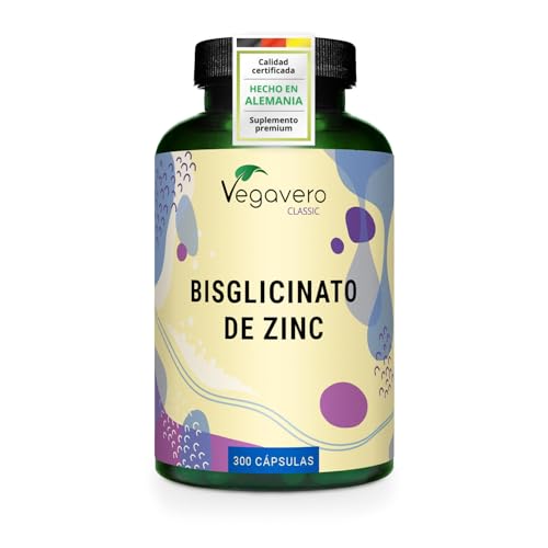 Zinc Bisglicinato 25 mg | Puro Sin Aditivos | 300 Cápsulas | Para Pelo, Piel, Uñas y Reforzar Sistema Inmunológico | Bisglicinato de Zinc Alta Biodisponibilidad | Testado en Alemania | Vegavero