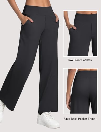 Image of BUBBLELIME Women High Waist Wide Legs Yoga Pants Loose Sweatpants Pockets | 29 inch /31 inch /33 inch /35 inch /37 inchInseam,2 Styles / Dress /Basic,Lounge,Comfy,Stretch Casual Work
