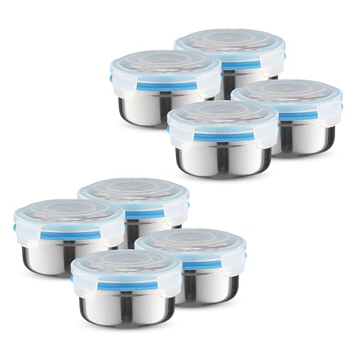 Image of Trueware Clip N Close Smart Lock Stainless Steel Lunch Box | Durable, Airtight, BPA Free, 100% Food Grade | Versatile | for Office, for Men and Wowmn | 350 ml Each | Set of 8