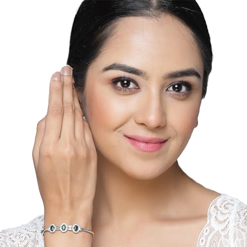 Image of ZENEME Rhodium-Plated Oval Shape American Diamond Studded Handmade Kada Bracelet For Girls and Women