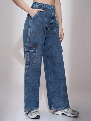 Image of Tokyo Talkies Women Cargo Jeans | Straight fit