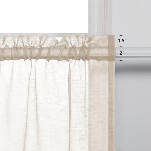Image of Short Curtains 36 inch Length for Small Bedroom Window 2 Panels Rod Pocket Farmhouse Semi Sheer Faux Linen Tier Cafe Privacy Curtain for Camper Basement Bathroom Kitchen 30x36 Long Cream Beige