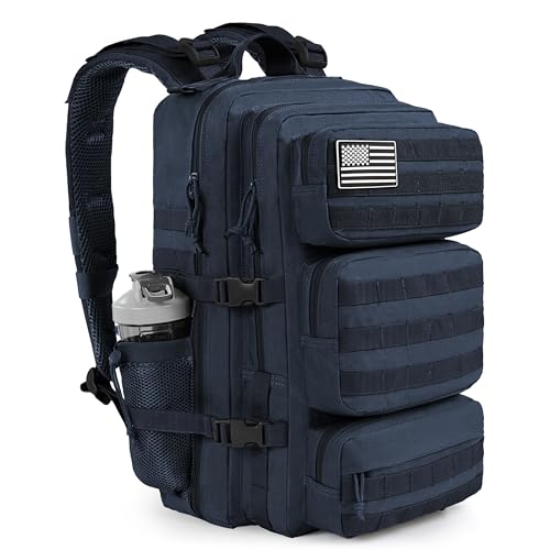 Military Tactical Backpack 50L Large Day Backpack for Men Molle Army 3 Days Assault Pack Bug Out Bag Water Resistant and Heavy Duty Hiking Treeking Rucksack – Dark Blue