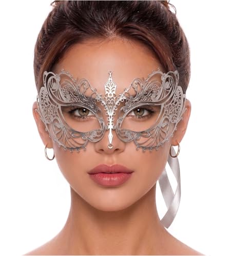 Image of Masquerade Mask for Women with Rhinestones - Elegant Metal Half Face Mask for Masquerade Parties, Mardi Gras, & Themed Events