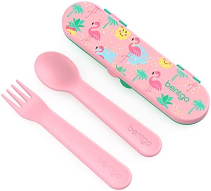 Bentgo® Kids Utensil Set - Reusable Plastic Fork, Spoon & Storage Case - BPA-Free Materials, Easy-Grip Handles, Dishwasher Safe - Ideal for School Lunch, Travel, & Outdoors (Tropical)