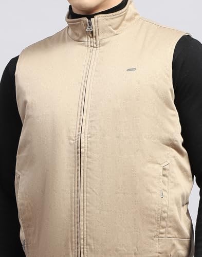 Image of Monte Carlo Men's Cotton Standard Length Printed Mock Neck Sleeveless Jacket (223061706)