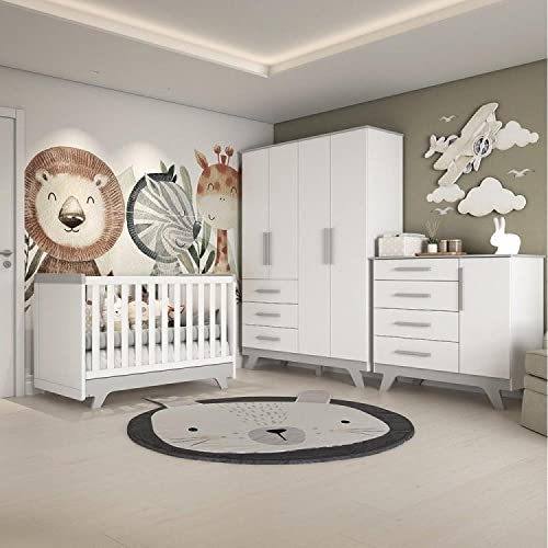 Quarto de Bebê Completo com Cômoda Berço e Guarda Roupa 100% Mdf Retrô Kakau Espresso Móveis