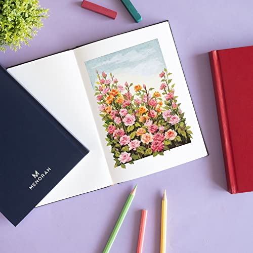 Image of MENORAH - A5 - Sketch Book for Artist - 115 GSM (160 Pages / 80 Sheets) - Artist Drawing Book - (21.0Cm X 14.8Cm) - Hard Case Bound - Completely Handmade-Portrait- Dark Blue