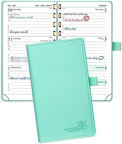POPRUN Pocket Diary 2024 Week to View 16.5 x 9 cm Spiral Bound Soft Cover, Slim 24 Small Weekly Planner with Work Appointment, Card Slot, 100GSM FSC® Paper - Black