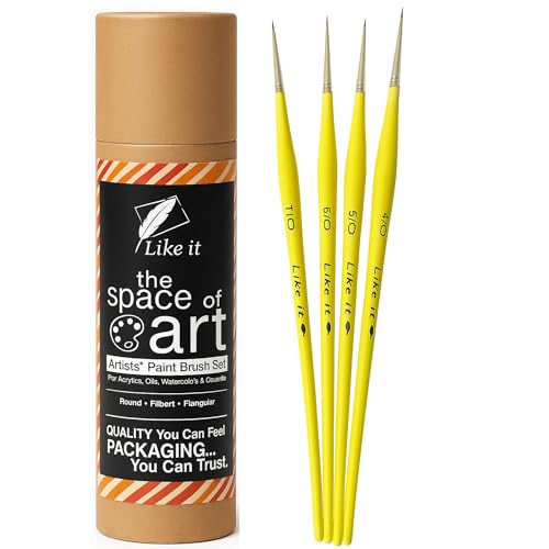 Image of Like it Short Liner Premium Series /Small Professional Miniature Paint Brushes Set of 4 Size 4 /0, 5 /0, 6 /0 and 7 /0 (Parrot Green Short Liner) Includes Brush Holder