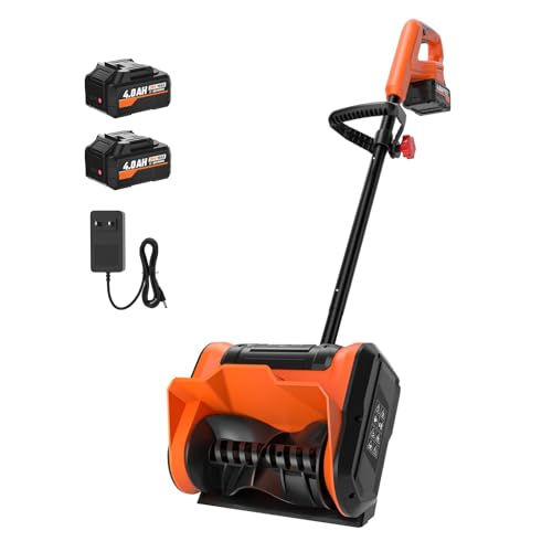 Habitio Snow Shovel Cordless, 20V | 10 Inch Electric Snow Blower with 2 X 4.0Ah Replaceable Batteries & Charger Up to 50 Mins, Battery Operated Snow Blower with Adjustable Front Handle, Lightweight