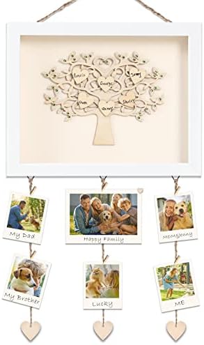ElekFX Gifts for Mothers/Grandma/Lover Wall Hanging Family Picture Frame for Pictures Display, with 10 Wooden Hearts for names,Personalized Gift For mom with Diamond Decor Family Tree (Green)