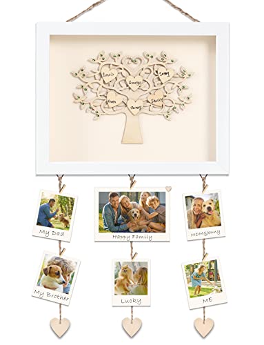 Elekfx Gifts For Mothers/Grandma/Lover Wall Hanging Family Picture Frame For Pictures Display, With 10 Wooden Hearts For Names,Personalized Gift For Mom With Diamond Decor Family Tree (Green) #TOP25