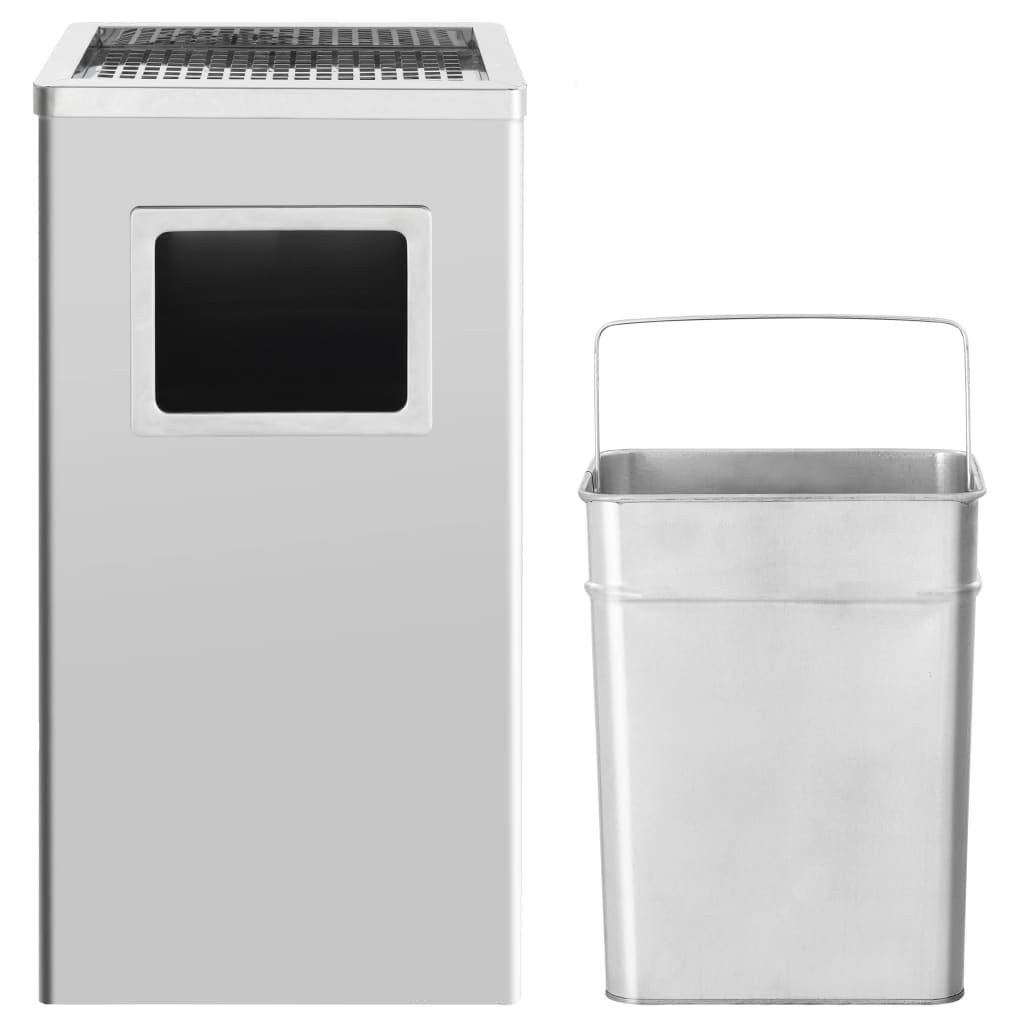 vidaXL Papelera con Cenicero Acero Inoxidable Basura Contenedor Cubo Diseño Elegante Funcional Sofisticado Insertos Extraíbles Robusto Capacidad 45L