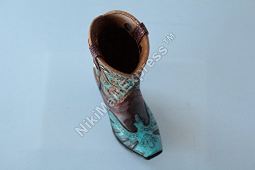 Mini Western Rustic Turquoise Boot Vase Toothpick Pen Holder Tiny Cowboy Boot #TOP4