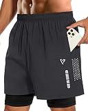 FIONECA 2 in 1 Running 5 Inch Inseam Shorts Men Breathable Mesh, Quick Dry Mens Athletic Shorts for