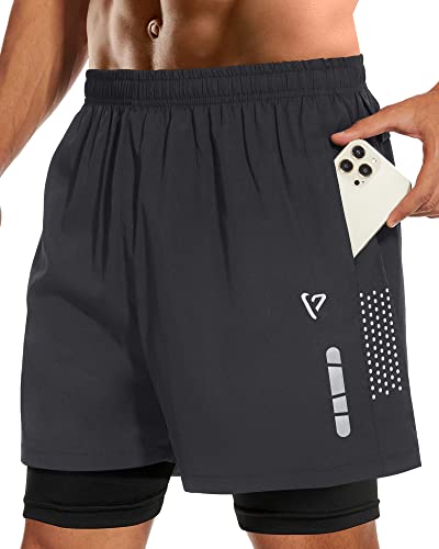 Fioneca 2 In 1 Running 5 Inch Inseam Shorts Men Breathable Mesh, Quick Dry Mens Athletic Shorts For Men Gym Sports Training(Dark Gray,Xl) #TOP5