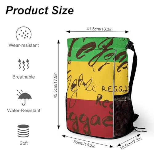 Drawstring Backpack Bag with Shoe Compartment Gym Sports Travel Dry And Wet Separation Light Jamaica Reggae(Reggae)4