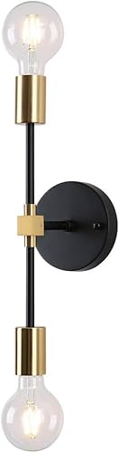 Aplique de pared de 2 luces, minimalista negro mate, 2 bombillas, lámpara de pared industrial moderna de mediados de siglo, decoración interior (1