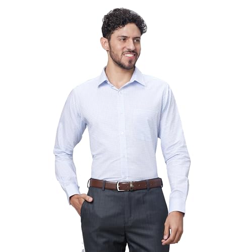 Image of Raymond Men Slim Fit Structure Pattern Pure Cotton Semi Cutaway Collar Full Sleeve Formal Shirt