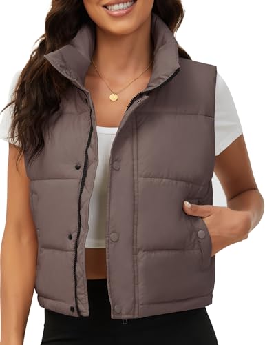 Fengbay Puffer Vest Women Sleeveless Winter Clothing Puffy Cropped Quilted Vests Jacket Fall Outfits 2026 Trendy Womens Vest Top Crop Outerwear Brown M