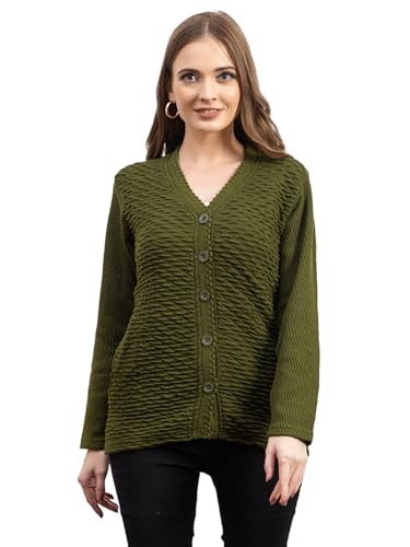 Image of Women's Winter Woolen Cardigan | Full Sleeve Textured Buttoned Sweater for Women | Soft Wool V-Neck Warm Knitted Outerwear for Office & Casual Wear