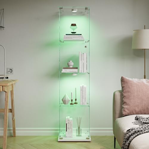 Vitrina Expositora Grande Cristal Led Ruedas 1 Puerta 4 Estantes Blanco