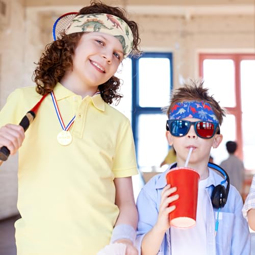 Stirnband Kinder, 4 Stück Dinosaurier Kinder Stirnband Baby Junge, Dünnes, Ultraleichtes und Elastisches Haarband Junge, Sportstirnband in 4 Stilen (BLUE, BOY)