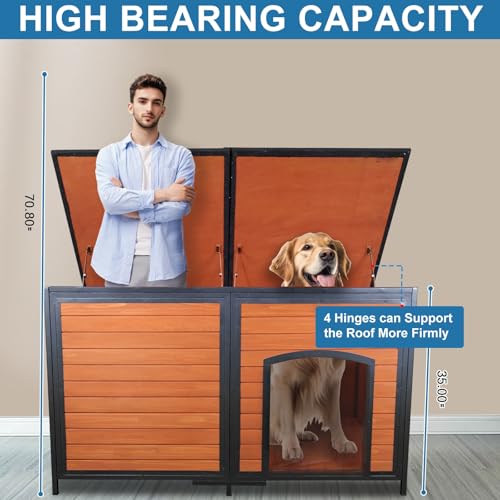 FunXplore Extra Large Dog House Outdoor 59.1" L Outside Insulated Dog Kennel Weatherproof Winter, 6 Sides All-Round Foam for Small Medium Large Extra Large Dogs, Strong Metal Chew Proof Frame Window