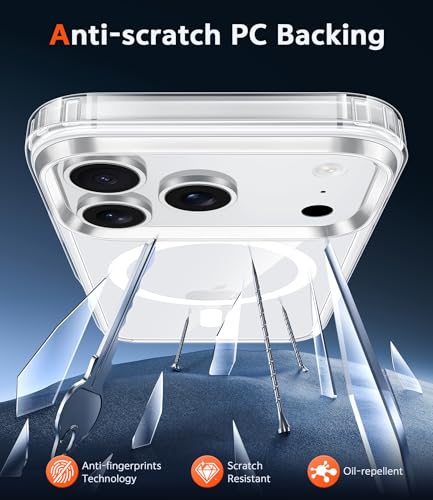 Image of FNTCASE for iPhone 17 Pro-Max Case: Compatible with Magsafe Clear Magnetic Phone Cases Drop Proof Anti Yellowing Slim Shockproof Rugged Protective Transparent Cell Cover with Screen Protector(Clear)