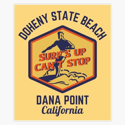 Retro Doheny State Beach Dana Point California, Navy Text Retro Beach Retro Surf Window Water Bottle Bumper Sticker Decal 5"
