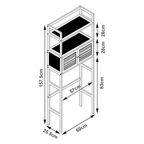 [en.casa] Mueble de Baño sobre el Inodoro Haugesund Estantería Alta para Baño con 1 Compartimento con 2 Puertas y 1 Estante para Cuarto de Baño Bambú 158 x 60 x 26cm - Negro/Natural - imagen 2