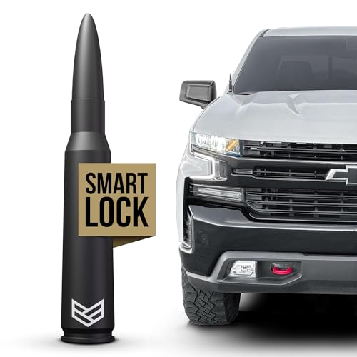 RONIN FACTORY Bullet Antenna Chevy Silverado & GMC Sierra Trucks - 50 Cal Accessories - Anti Theft - Carwash Safe - Short Replacement Antenna for Truck (SmartLock)