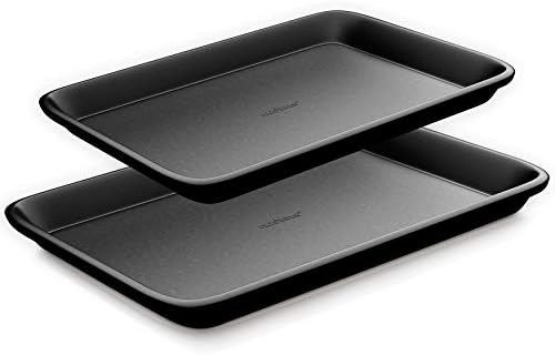 NutriChef Non-Stick Cookie Sheet Baking Pans - 2-Pc. Professional Quality Kitchen Cooking Non-Stick Bake Trays, Black, One size (NC2TRBL.5)