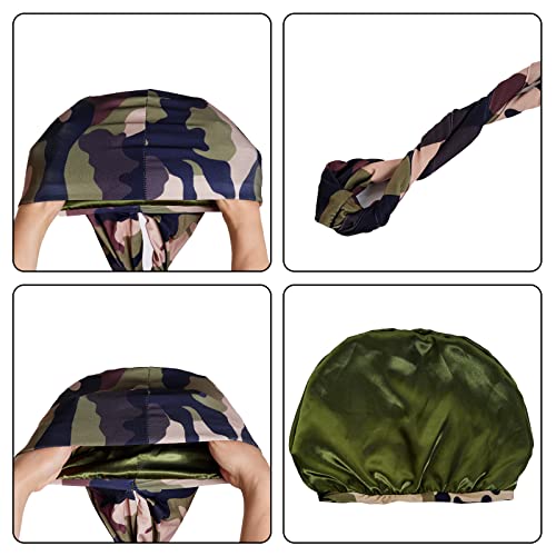 Hoyuwak Halo Turban For Men Satin Lined Head Wraps With Long Twisted Straps Stretch Durags Beanie Hats Scarf For Male Boys (Camo Woodland) #TOP3