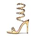 Cape Robbin Women‘s Gem-Trimmed Metallic Heels - Ankle Wrap Stiletto Sandals 4 Inch, Open Round Toe Party Heels with Lightly Cushioned Footbed & Rubber Outsole (Helia) - Gold 8